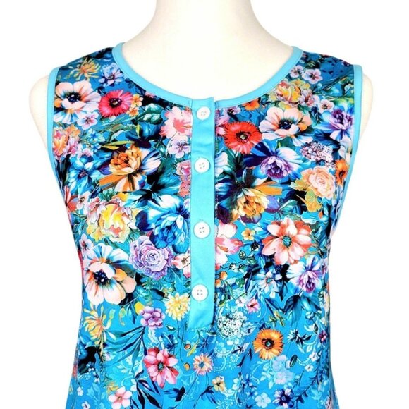 Women's XXL Blue Tropical Tank Top - Chic Half-Placket Design Lightweight Style - Picture 2 of 12